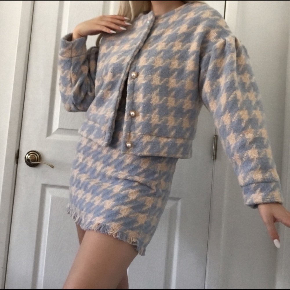 classic baby blue tweed set